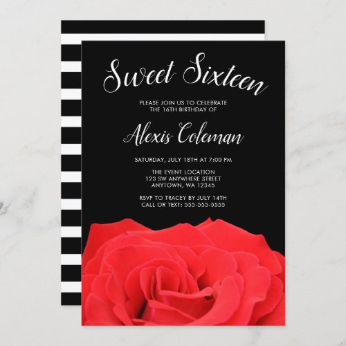 Red and Black Rose Sweet 16 Invitation
