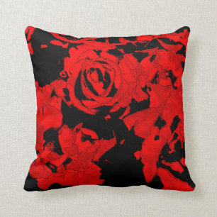 Red and Black Rose Throw Pillow