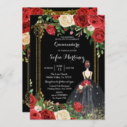 Red and Black Roses Mis Quince Invitation