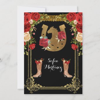 Red and Black Roses Mis Quince Invitation | Zazzle