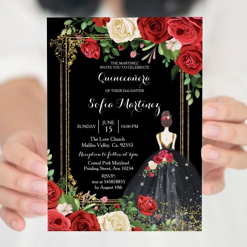 Red and Black Roses Mis Quince Invitation