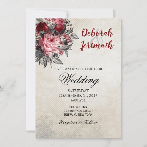 Red and Black Roses Wedding Invitation