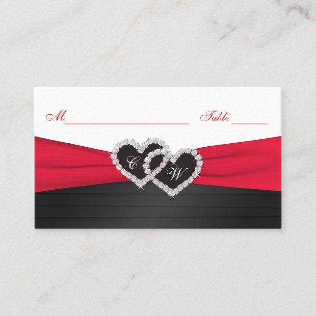 Red and Black Satin Pleats Hearts Placecards (Front)