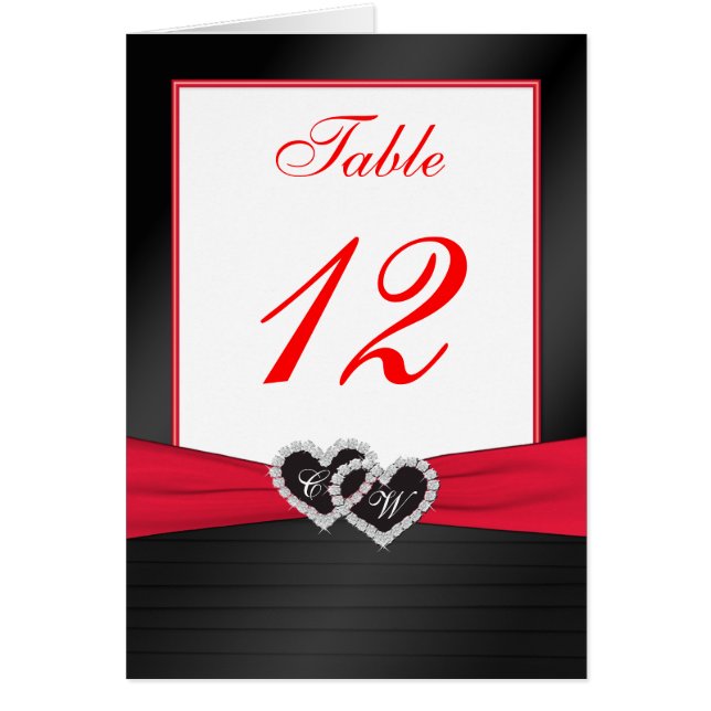 Red and Black Satin Pleats Table Number Card (Front)