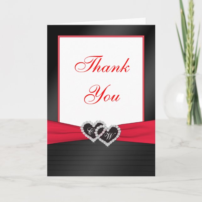 Red and Black Satin Pleats Thank You Card (Front)