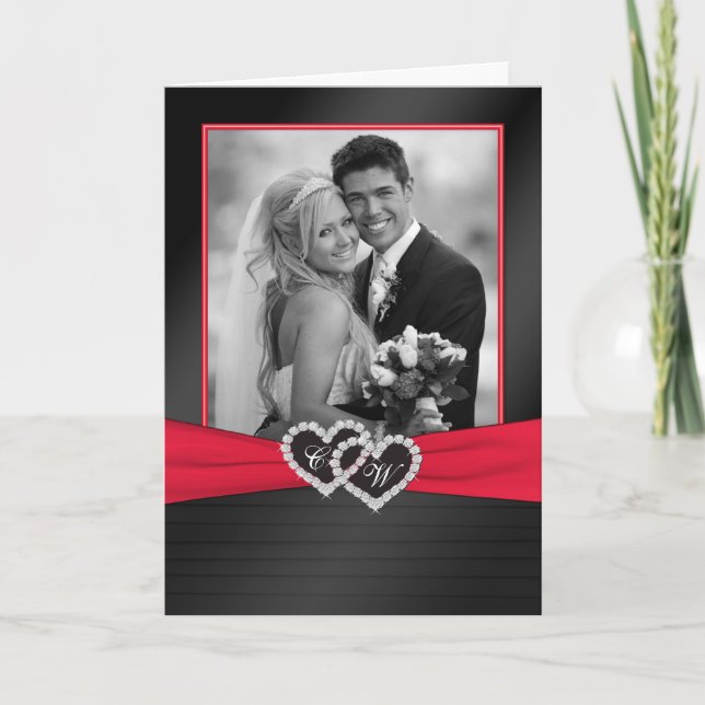 Red and Black Satin Pleats Thank You Card (Front)