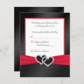 Red and Black Satin Pleats with Hearts Reply Card (Front/Back)