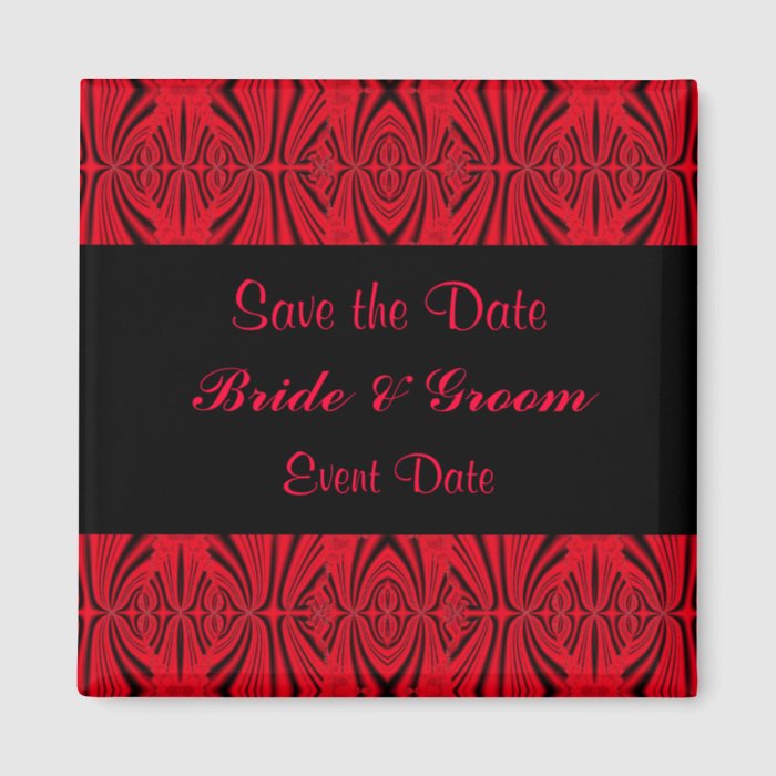 red and black save the date fridge magnet