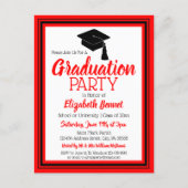 Red and Black School Colors Grad Party Invitation Postcard (Front)