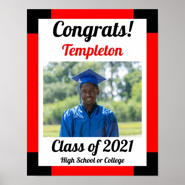 Red and Black School Colors Graduation Poster (Front)