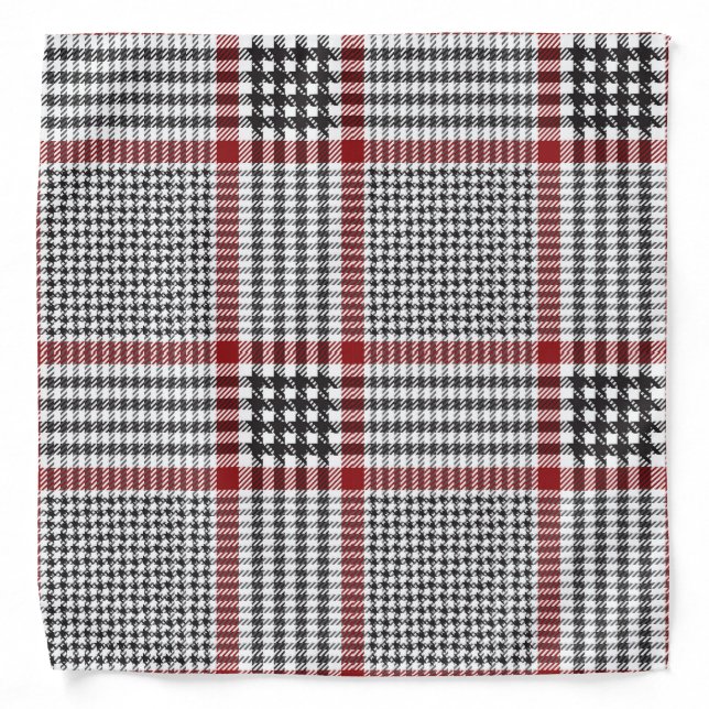 Red And Black Scottish Glen Check Plaid Pattern Bandana (Front)