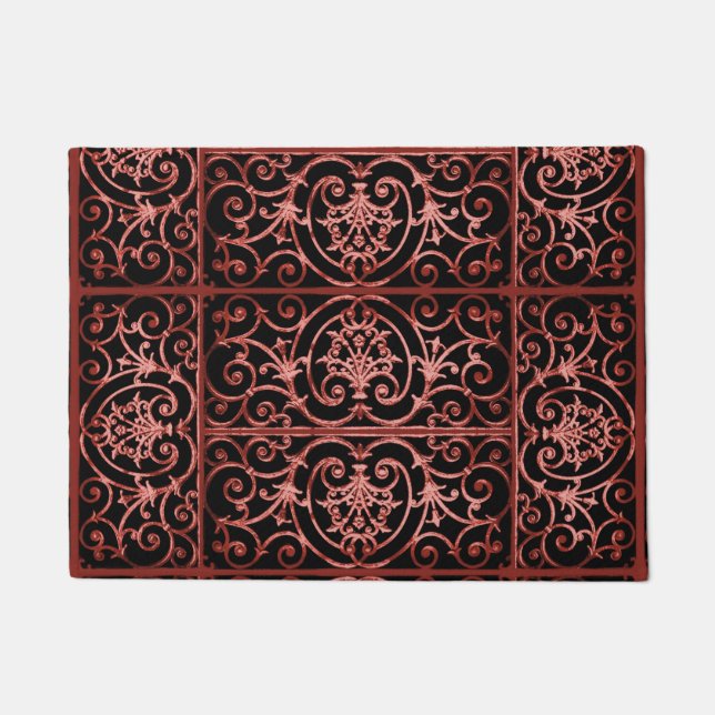 Red and black scrollwork pattern doormat (Front)