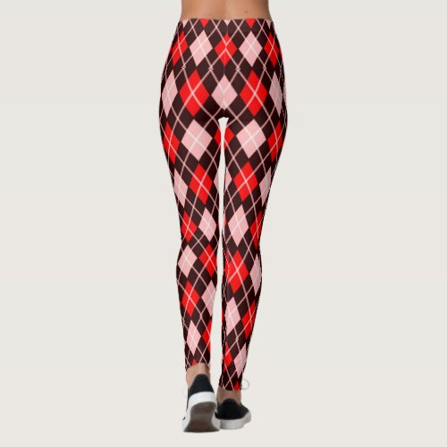 Red and Black Seamless Argyle Pattern Leggings