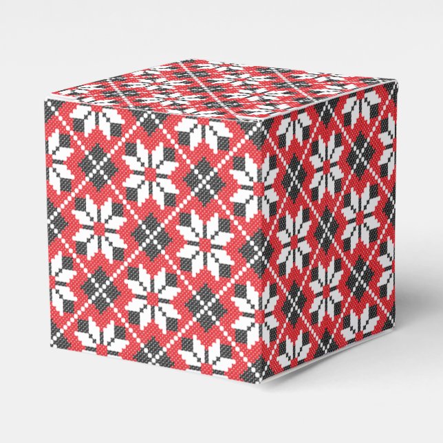 Red and black seamless cross-stitch pattern favor boxes (Front Side)