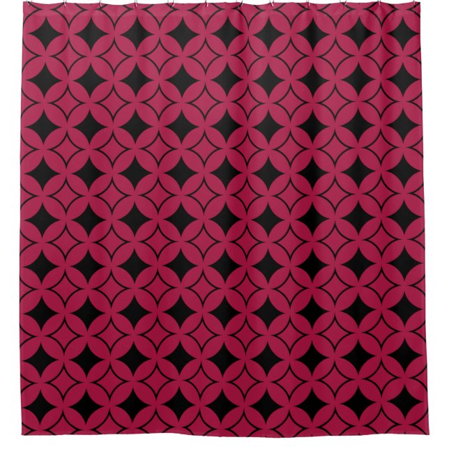 Red and black shippo shower curtain (Front)