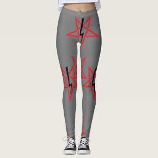 Red And Black Sigil Of Anton LaVey on Gray Leggings