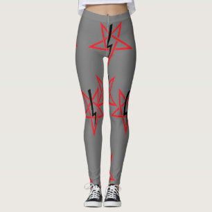 Red And Black Sigil Of Anton LaVey on Gray Leggings