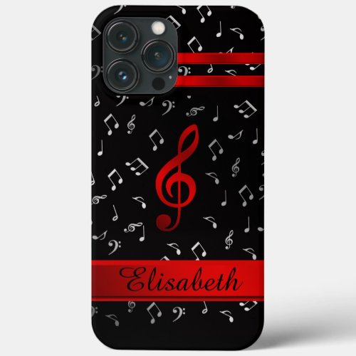 red and black silber music notes otter box OtterB iPhone 13 Pro Max Case