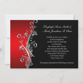 Red and Black Silver Ornate Swirls Wedding  Announcement