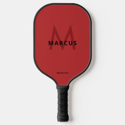 Red and Black Simple Modern Monogram Pickleball Paddle