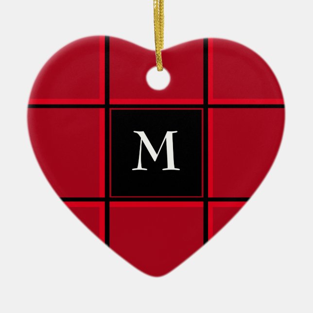 Red and Black Single Initial Christmas Ceramic Ornament (Front)