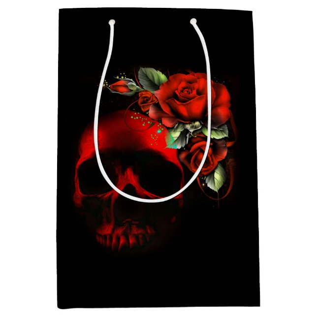 Red and black skull and roses medium gift bag (Front)