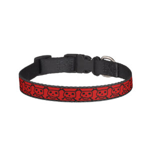 Red and Black Skulls and Crossbones Dog Collar