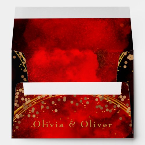 Red and Black Smokey Gold Geometric Wedding Custom Envelope