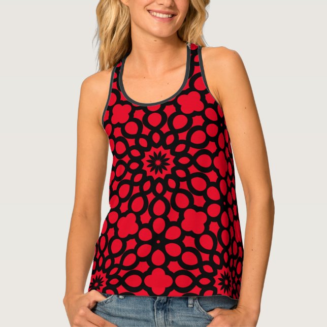 Red and Black Snowflake pattern Tank Top (Front)