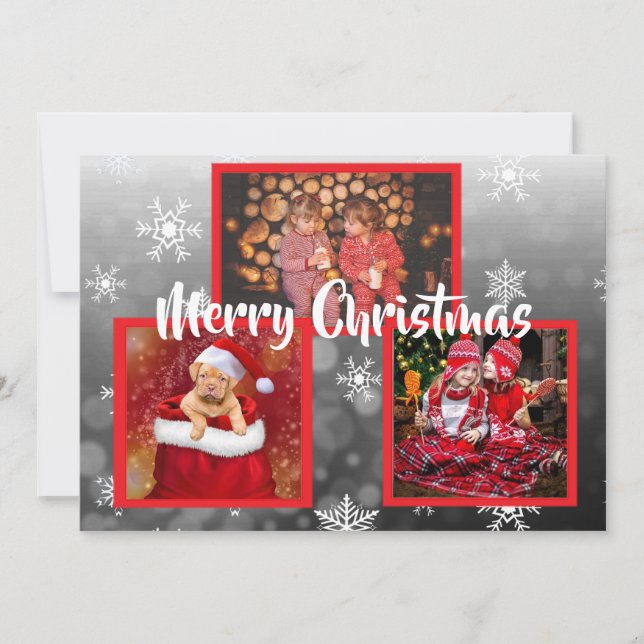 Red and Black Snowflakes Family Photos Christmas Invitation (Front)