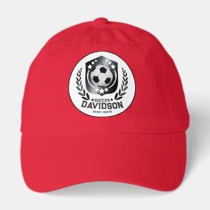 Red and Black Soccer Ball for Sporty Men and Boys Hat