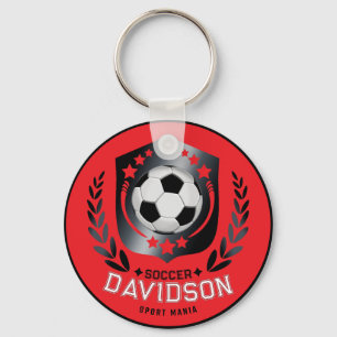 Red and Black Soccer Ball for Sporty Men and Boys Keychain