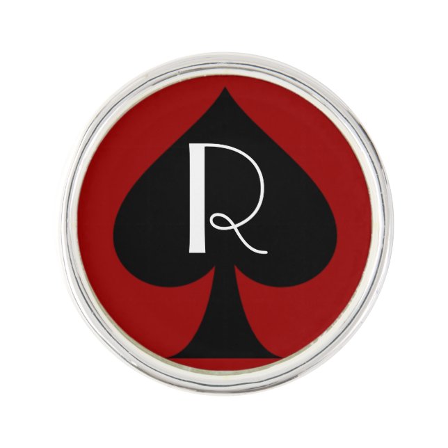 Red and Black Spade Monogram Tie Pin (Front)