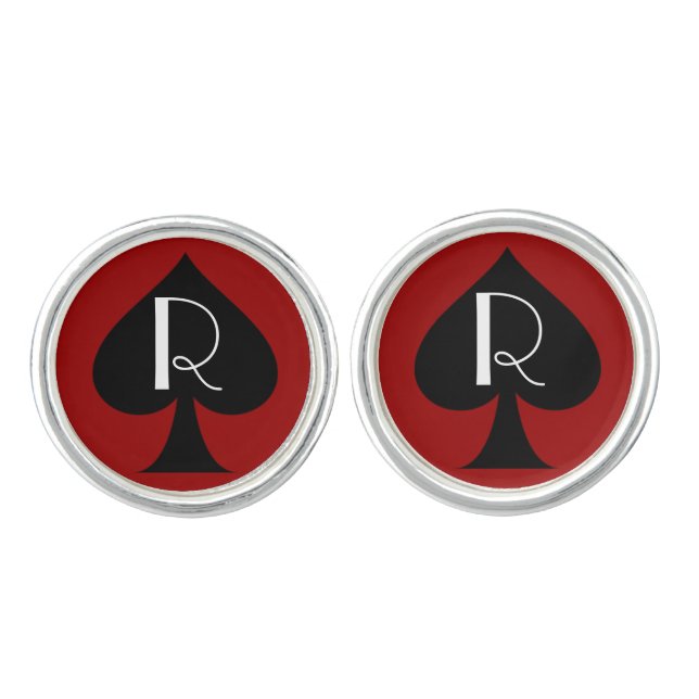 Red and Black Spades Monogram Cuff Links (Front)