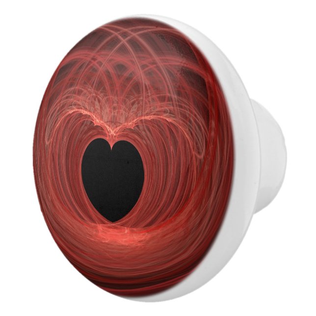 Red and Black Spiraled Heart Artwork Ceramic Knob (Right)