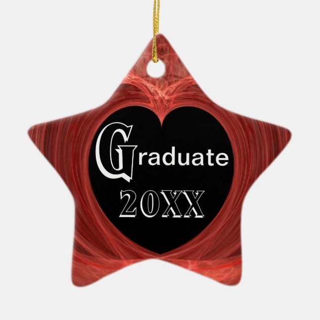 Red and Black Spiraled Heart Ceramic Ornament (Front)