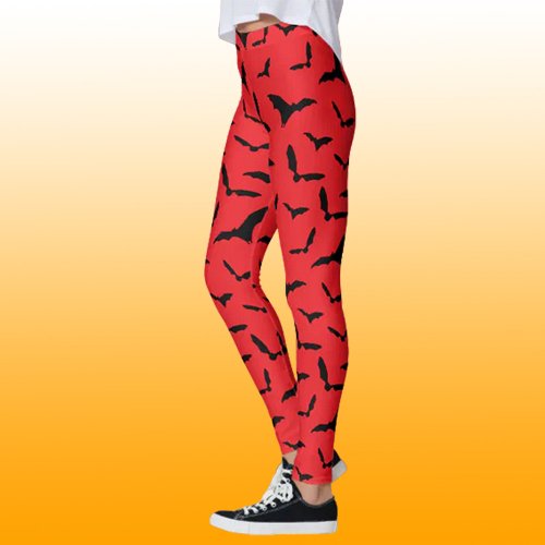Red and Black Spooky Bats Halloween Costume Leggings