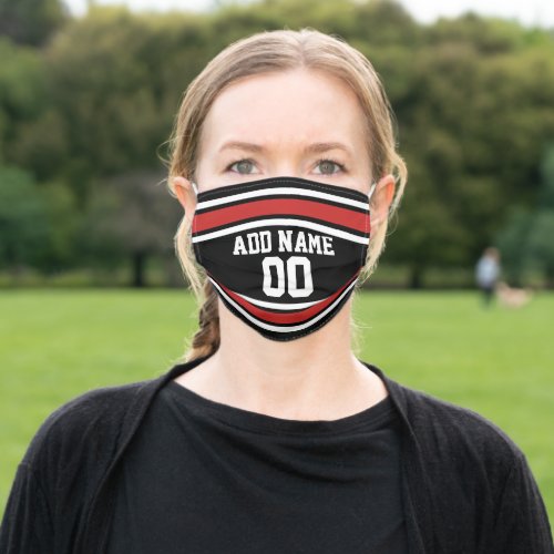 Red and Black Sports Jersey Custom Name Number Adult Cloth Face Mask