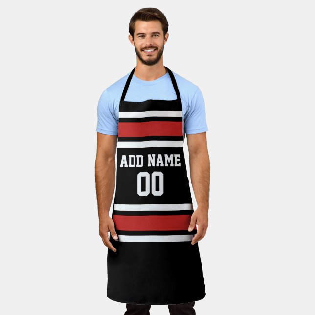 Red and Black Sports Jersey Custom Name Number Apron (Worn)