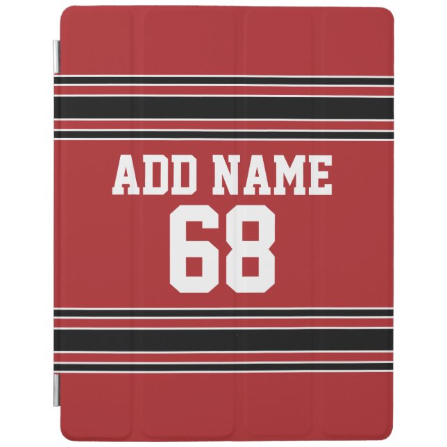 Red and Black Sports Jersey Custom Name Number iPad Smart Cover (Front)