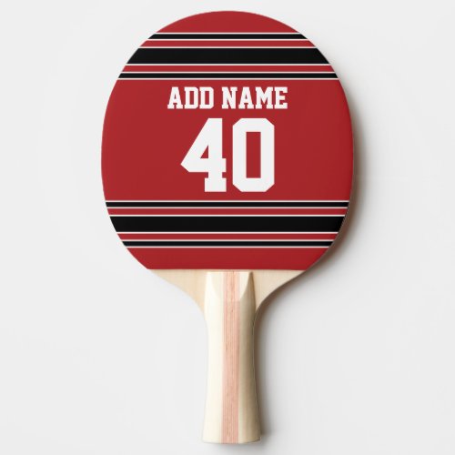 Red and Black Sports Jersey Custom Name Number Ping Pong Paddle