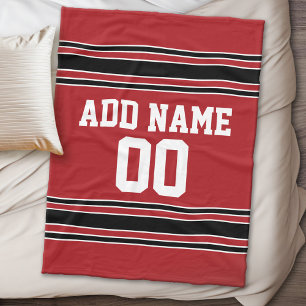 Red and Black Sports Jersey Personalized Fleece Blanket
