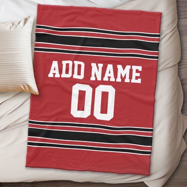 Red and Black Sports Jersey Personalized Fleece Blanket (Personalized fleece blanket - Sports Theme)