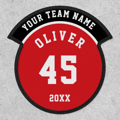 Red and Black Sports Player Team Name Number Patch