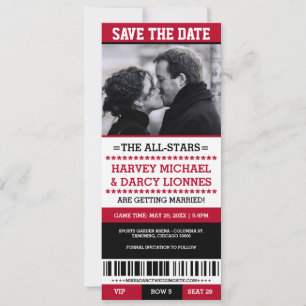 Red and Black Sports Ticket Save the Date