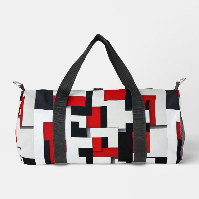Red and black square pattern with a white backgrou duffle bag (Front)