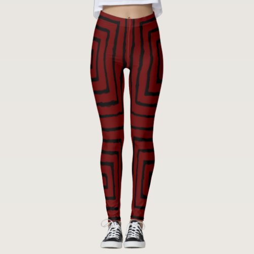Red and Black Squares African mud cloth Leggings