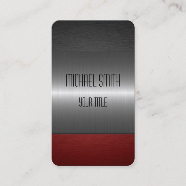 Red and Black Stainless Steel Metal Business Card (Front)