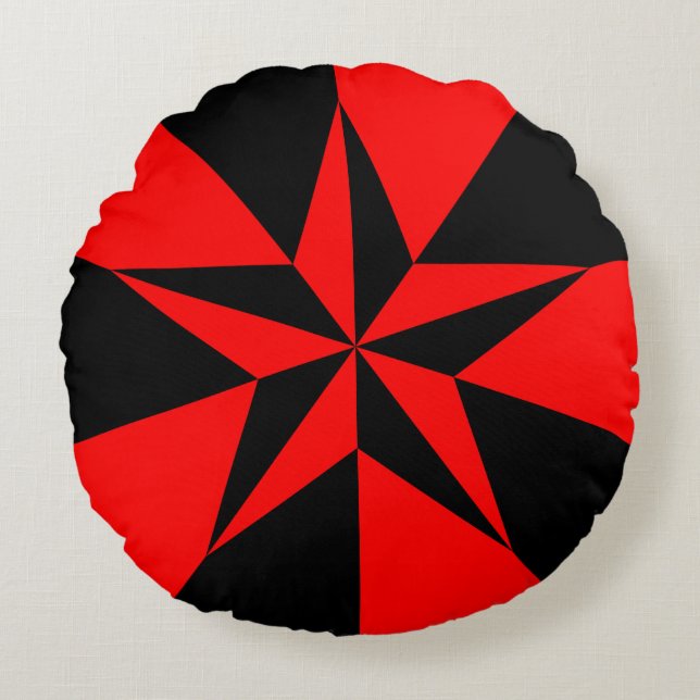 Red and Black Star (Flag of Libertarian Socialism) Round Pillow (Front)