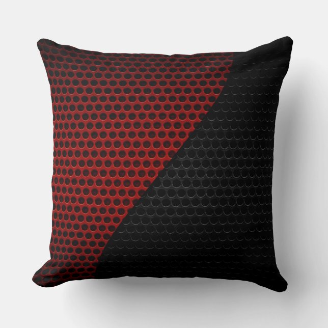 Red and Black Steel Metal Hole Throw Pillow (Front)
